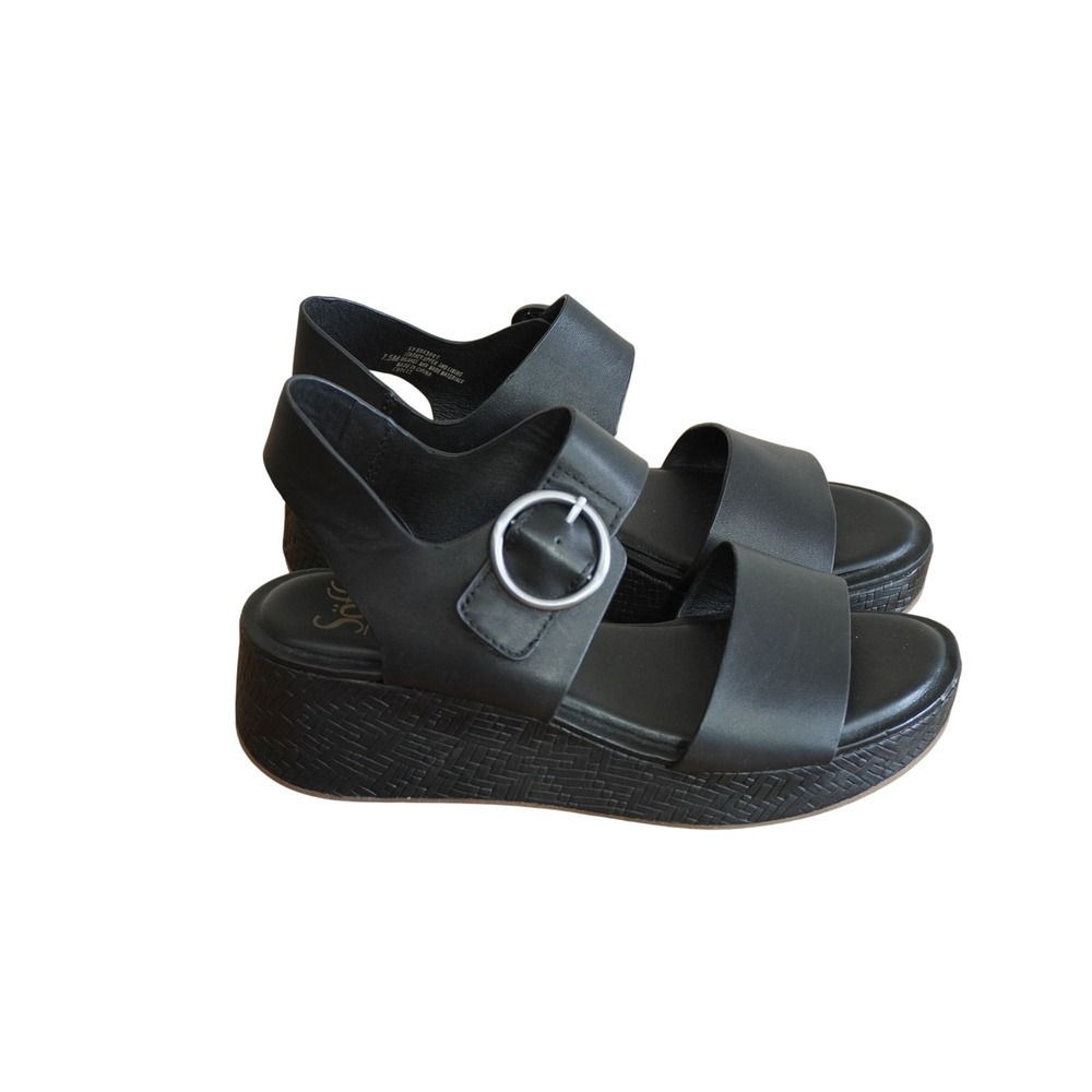 Sofft Black Platform Wedge Sandals with Round Buckle